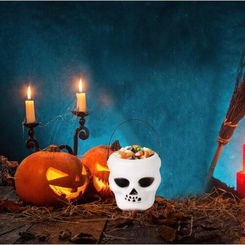 Halloween Skull Candy Holder Mini Novelty Skull Candy Storage Bucket Kegs Halloween Party Decorative Props Pumpkin Candy Box