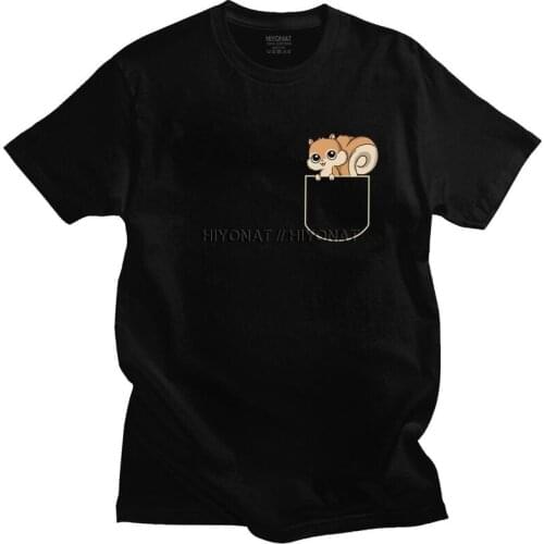 Cute Squirrel Pocket T Shirt Men Pure Cotton Tshirt Leisure Tee Tops Short Sleeve Rodent Animal T-shirt Loose Fit Clothing Merch