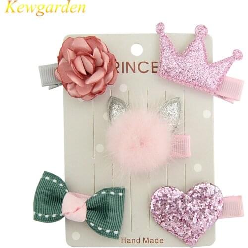 Kewgarden Rabbit ear hair clip bowknot set girl hair clip ring 2Sets
