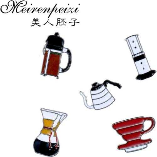 Coffee Tools Brooch Pin Coffee Lovers Memorial Gifts Lapel Pins Brooches For Women Filter Pot Enamel Pins Collar Bag Hat Jewelry
