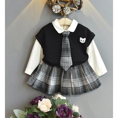 Kids Clothes Girls 3Pcs Clothing Set Designed Fall Winter JK Uniform Pleated Skirt Shirt School Style Clothes 1-7Ys Baby