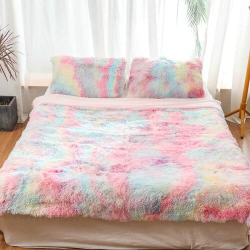 Colorful Tie Dye Long Plush Blanket For Bed Home Decorative Super Soft Coral Fleece Blankets Fur Warm Cozy Bedspread Bed Cover
