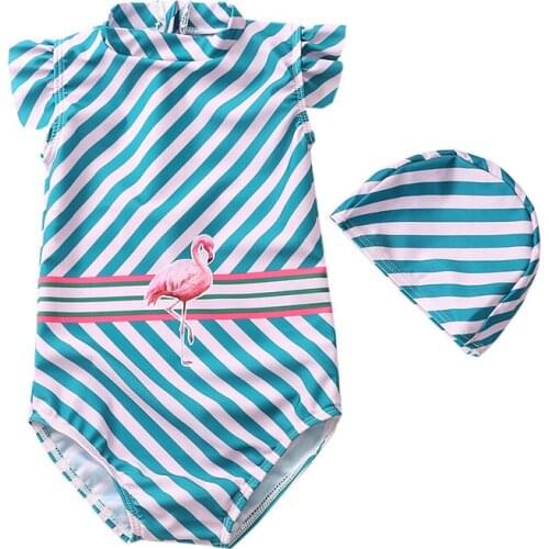 Girls swimsuit girls baby hot spring flamingo striped childrens one-piece swimsuit XYY-177