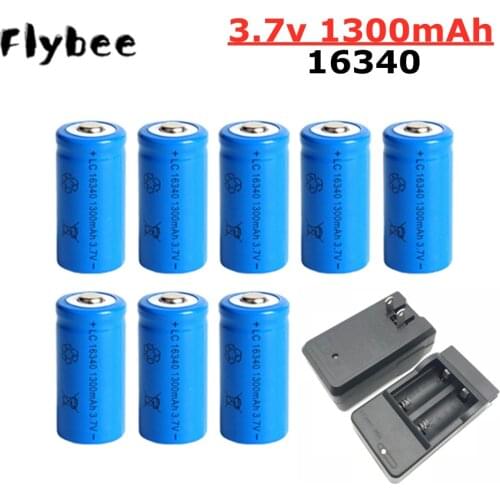 16340 1300mAh 3.7V Li-ion Rechargeable Batteries CR123A Battery For LED Flashlight Travel Wall Charger For 16340 CR123A Battery