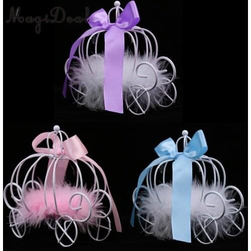 MagiDeal Romantic Metal Pumpkin Carriage Chocolate Candy Boxes & Flower Ribbon for Birthday Wedding Favours Purple/Pink/Blue