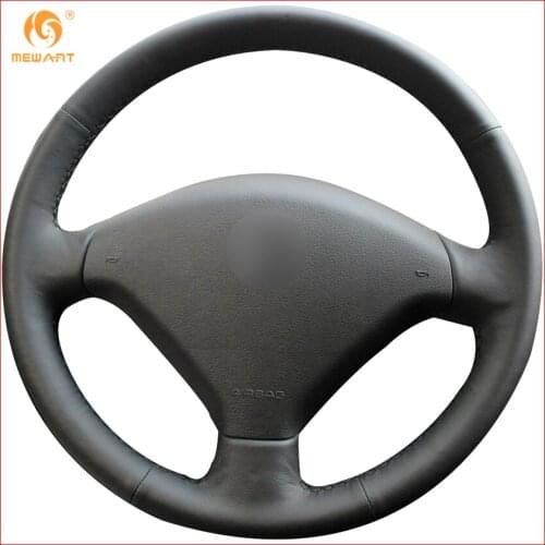 MEWANT Black Genuine Leather Car Steering Wheel Cover for Peugeot 307 Interior Accessories Parts