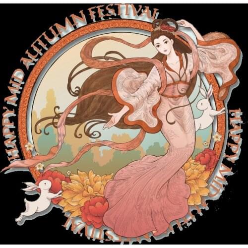 Fashion Girl Iron On Chinese Beauty Chang'e Mid Autumn Moon Clothing Pattern Heat Transfer DIY T-shirt Patches For Clothing