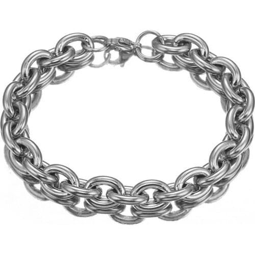 Male Bracelet Jewelry Silver Color Bracelet for Men Oval Curb Chain Stainless Steel Link Fashion Bracelet Decor Gifts
