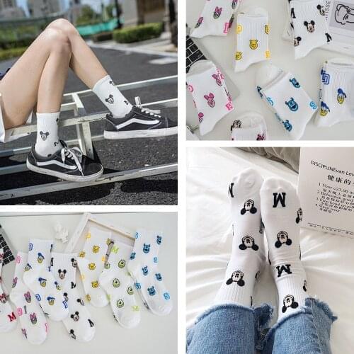 16 Pieces = 8 Pairs Women Lovely Disney Characters Harajuku Socks Cotton Casual Cute Gift Socks Girl Sweat Absorption Breathable