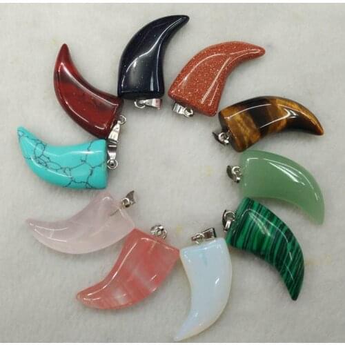 2016 New Fashion top quality assorted natural stone mix ox horn pendants charms for jewelry making 10pcs/lot Wholesale free
