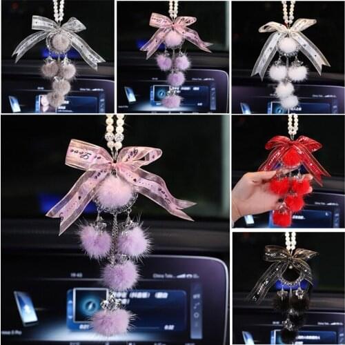 Fashion All-match Girl Heart Art Cute Furry Pearl Element Pendant Car Interior Rearview Mirror Pendant Auto Accessories