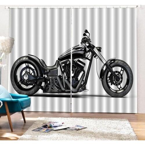 Custom Handsome Motorcycle Cool Man Curtain Print Photo For Living room Bedroom Blackout Window Drapes 2 Panels with Hooks