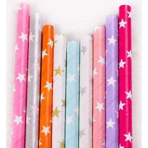 Festive Birthday Party Supplies Event Tableware Color Star Long Pipette Stripes Fruit Juice Disposable Paper Straw 100 pcs/lot