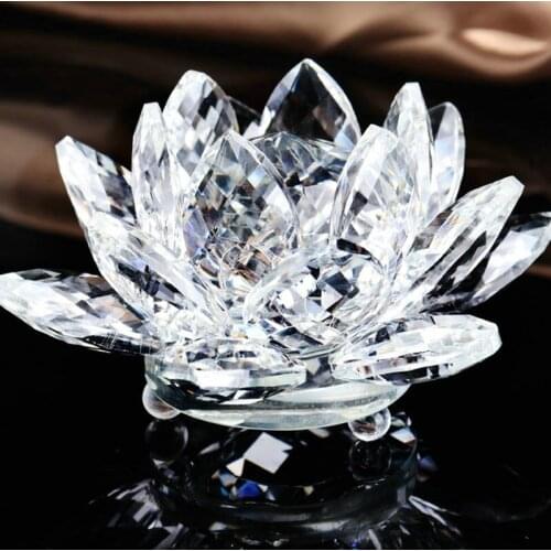 Clear Pure Holy 10cm Crystal Lotus Flower Quartz Glass Religious Souvenirs Home Decoration