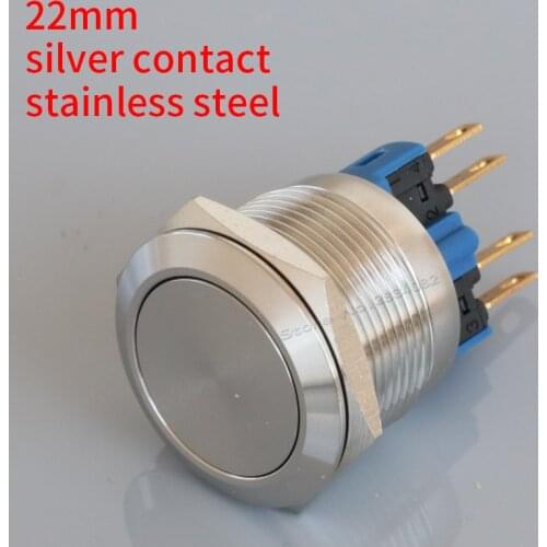 22mm Maintained flat Push Button Switch S22F-11Z stainless steel 4 pin 1NO1NC silver contact metal self lock