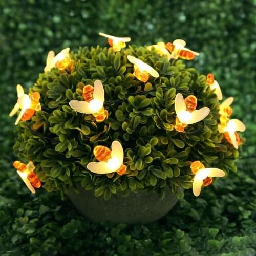 Solar Garden Lights, Honey Bee Fairy String Lights，7M/24Ft 8 Mode Waterproof Outdoor/Indoor Garden Lighting for Flower Fence