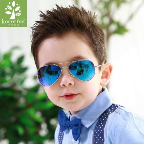 Kocotree Fashion Kids Sunglasses Kids Boys Girls Classic Design Silver Frame Blue Lens Pilot Beach Sun Glasses For Children