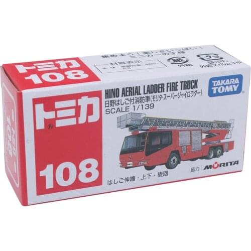 Takara Tomy Tomica No. 108 Hino Aerial Ladder Fire Truck Scale 1:139 Diecast Model Children Toys