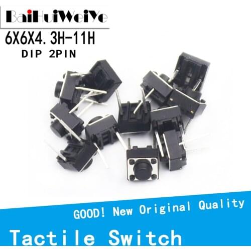 50Pcs Tactile Switch Momentary Tact 6x64.3/5/6/7/8/9/10mm 6*6*4.3mm 5mm 6mm 7mm 8mm 9mm 10mm Middle pin 2pins For TV/Toys