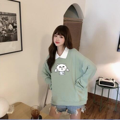 Harajuku Kawaii Printed Hoodie Pullover Sweatshirt Oversized Cotton Long Sleeve Pocket Korean Style Fashionable Winter Clothes