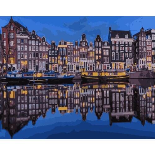 TQX-32 Amsterdam Riverside scenery at night DIY Painting By Numbers Acrylic Paint On Linen Digital Painting Wall Art Picture