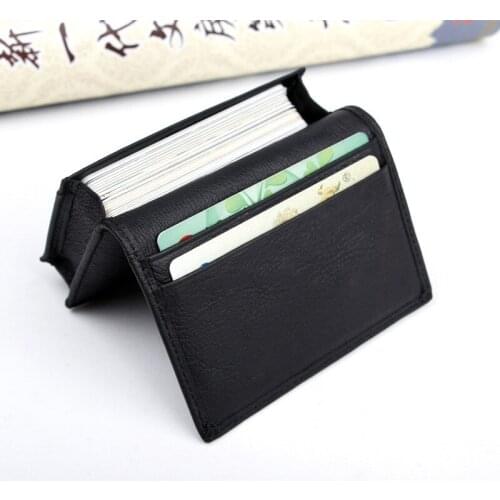 1PC Black Business Card Holder Case Genuine Leather Bank Credit Card ID Organizer Portable Men Women Casual Wallets Supplies