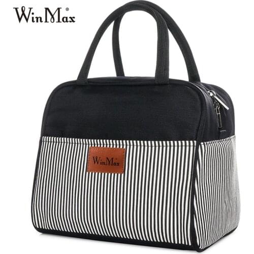 Winmax Brand Food Fresh Keep Office Lunch Cooler Bag Stripe Print Picnic Thermal Insulated Lunch Bags Aluminum Foil Lining