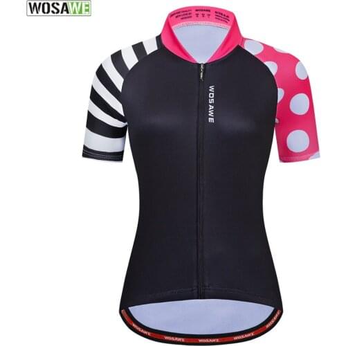 WOSAWE Womens Cycling Jersey 100 % Polyester Quick Dry Bike T- Shirt Short Summer Full Zipper Cycling Tops Size S-XL