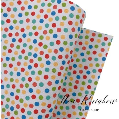 New Rainbow 30x138cm/Roll Candy Dots Printed Litchi Faux Leather Nice for Bows, Earrings, Purse, Handmade Crafts