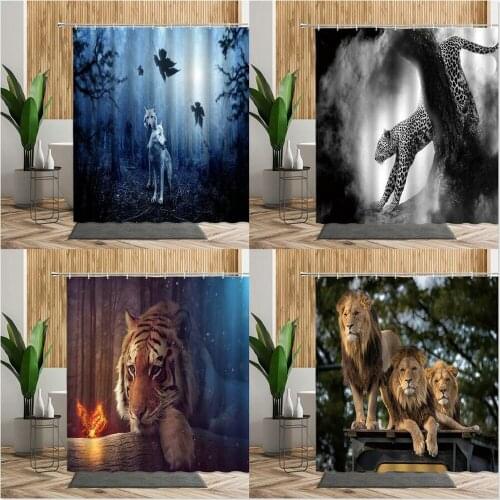 3D Wild Animal Shower Curtain Wolf Lion Tiger Leopard Bathroom Decor Accessories Fabric Personality Bath Curtain Wall Decoration