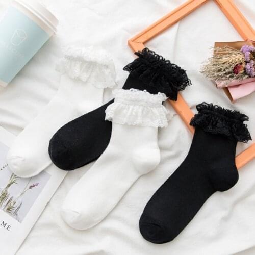 2021 Fashion Women Girls Sweet Ruffle Frilly Lace Short Crew Socks Japanese Lolita Kawaii School Breathable Mesh Hosiery