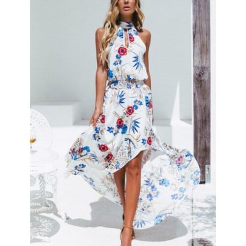 2021 Hot Sexy Women Boho Floral Maxi Long Dress Sleeveless Dresses New Summer Evening Party Beach Side Slit Sundress Woman Ladie