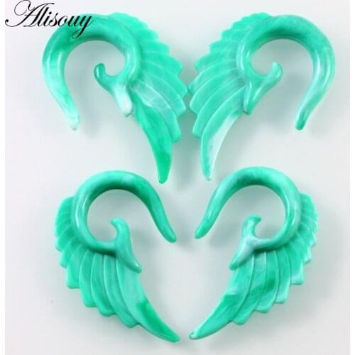 Alisouy 1 Pair Ear Plugs Tunnels Earrings Ear Stretching Tapers Acrylic Green Ears Plug Tapers Expander Stretcher 3 to 12mm