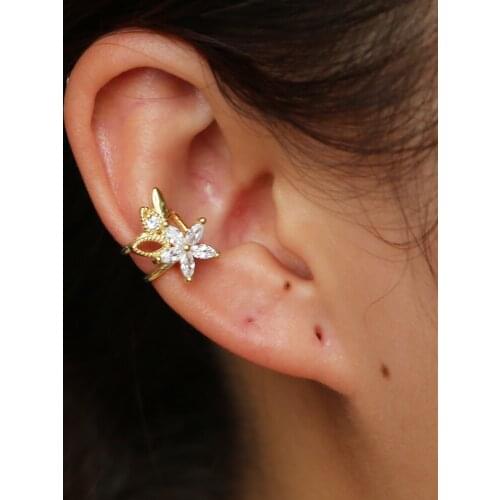 1pc womens fashion dainty flower cuff earrings 100% 925 sterling silver adjustable charm cz crystal flower wrap clip earrings