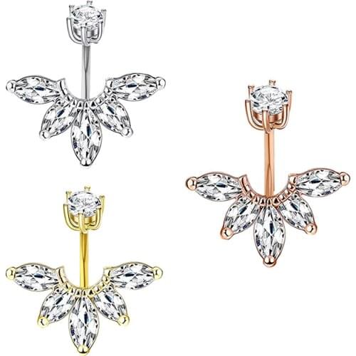 14Pcs Stainless Steel Belly Button Rings for Women Girls Reverse Navel Rings Curved Barbell CZ Body Piercing Jewelry 14G