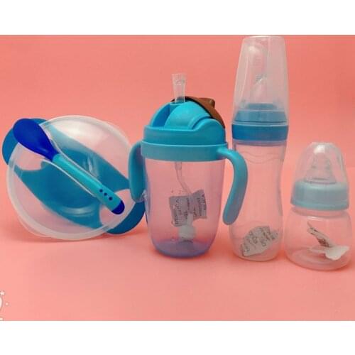 4Pcs Baby Straw Drinking Bottle with Handle Infant Newborn Learn Feeding Cup Bottle Bowl Set Juice Cereal Spoon Feeding Bottle