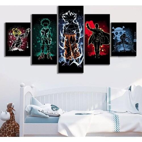 5 Piece Wall Art Canvas Anime Posters My Hero Animation Character Pictures Living Room Home Decoration Bedroom Wall Painting