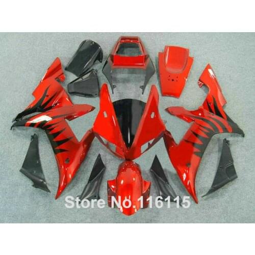 7 gifys fairing kit for YAMAHA 2002 2003 black flames in red bodywork fairings Full injection molding YZF R1 02 03 QH44