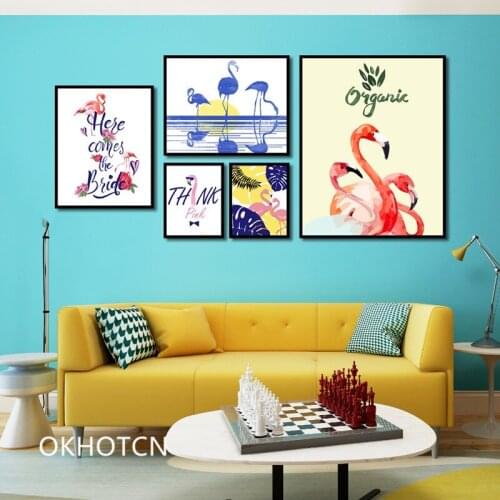 Abstract Painting Red And Pink Crane Poster Nordic Decoration Home Plant Leaf Wall Art Canvas Prints Letter Posters And Prints