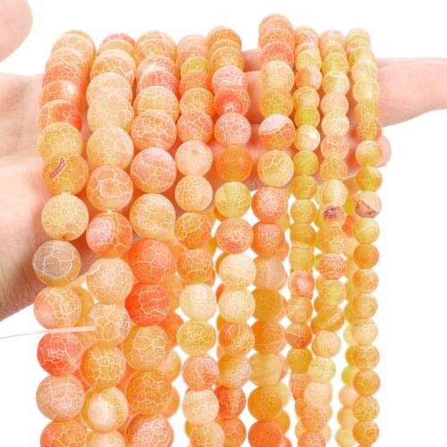 Matte Frosted Orange Weathered Stone Loose Round Spacer Beads for Jewelry Making DIY Bracelets Charm Accessories 4/6/8/10/12MM
