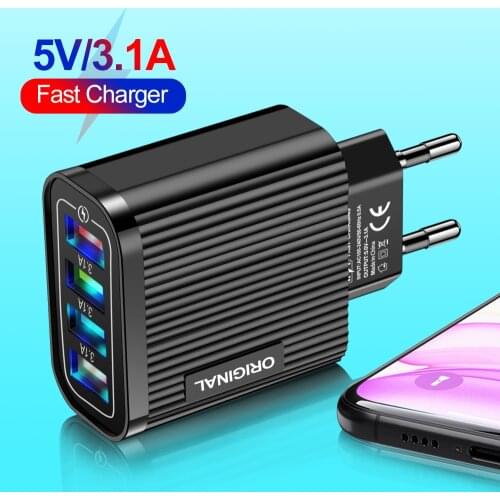 Quick Charge 3.0 4 USB Charger Adapter Fast Charging Mobile Phone Charger For iPhone 12 11 Samsung Xiaomi Huawei EU Wall Charger