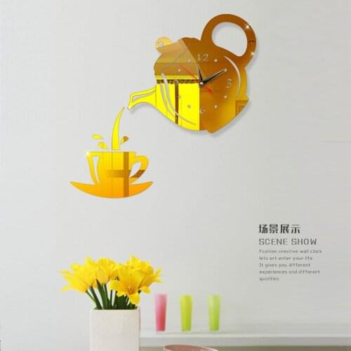 Coffee Cup Teapot Clock Creative Acrylic 3D Wall Clock Decorative Kitchen Wall Clocks Living Room Dining Room Home Decor Clock