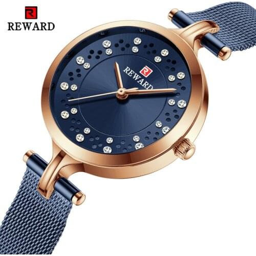 REWARD Luxury Women Watches Rhinestone Quartz Watch Waterproof Ladies Mesh Stainless Steel Wristwatch Top Brand Relogio Feminino