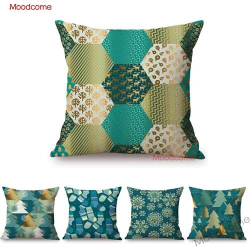 Green Blue Metallic Geometric Christmas Tree Snowflake Stocking Xmas Decoration Sofa Throw Pillow Case Car Pillow Cushion Cover