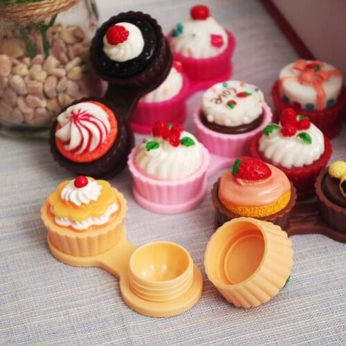 Fashion Travel Cartoon Cake Cream Shape Contact Lens Case Box Set Container Holder Contact Lenses Box 6 colors Eyewear Cleaning