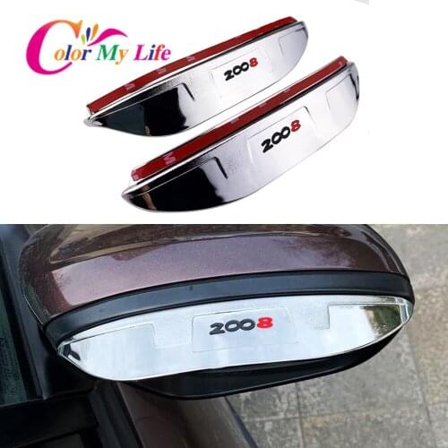 Color My Life ABS Chrome Car Rain Visor Trim for Peugeot 2008 2014 2015 2016 2017 2018 Rearview Mirror Cover Sticker Accessories