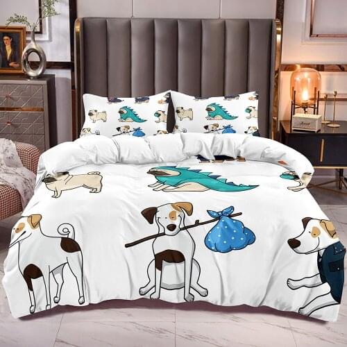 Kids Duvet Cover Bedding Sets with Cartoon Dog Print for Boys Girls Comforter Cover with Cartoon Dog Print White Reverse Bedding