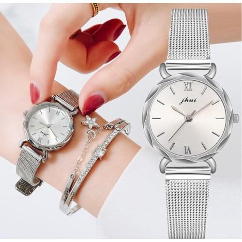 Elegant 2pcs Set Women Watch Bracelet Set Rhinestone Sliver Ladies Watches Luxury Fashion Brand Clock Gift For Female Girlfriend