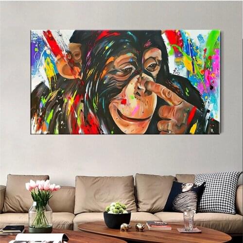 Graffiti Monkey Canvas Painting Cute Graffiti Street Animal Posters Prints Cuadros Wall Art Pictures for Living Room Home Decor