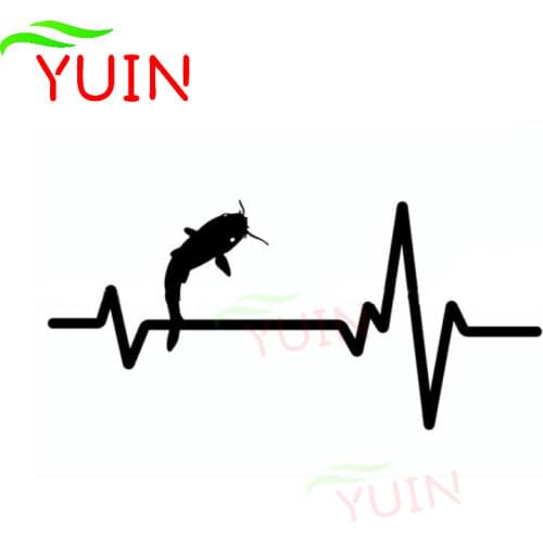 Classic Heart Beat Line FISHING FISH CATFISH Car Sticker Cute PVC Bumper Decoration Motorcycle Accessories Waterproof Stickers